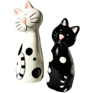 Juego de coctelera de cerámica para sal y pimienta para gatos en blanco y negro - Imagen 1 de 5