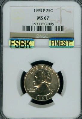 1993 P WASHINGTON QUARTER NGC MS67 FSBK MAC FINEST MAC SPOTLESS  . - Image 1 of 4