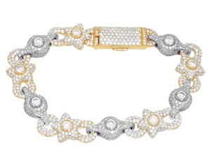 Bezel Set 25 Pointer Solitaires 12 4/5 CT Real Diamond Star Shaped Link Brace... - Picture 1 of 6