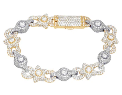 Bezel Set 25 Pointer Solitaires 12 4/5 CT Real Diamond Star Shaped Link Brace... - Image 1 of 4