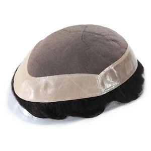 Mens Hair Replacement System Durable Fine Mono Toupee Indian Remy Hairpiece #1B - Picture 1 of 7