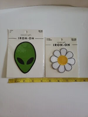Design Loft Embroidered Iron On Patch Lot of 2. Flower & Alien - Image 1 of 4