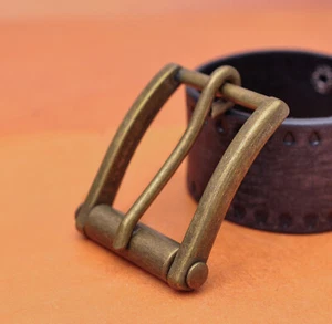 Novelty Mens Antique Brass Single Prong Pin Metal Roller Belt Buckle 1-1/2" - Picture 1 of 8