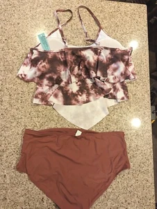 Tankini Swimsuits Ruffled Tank Top Tummy Control Floral Modest Swimwear 2XL - Picture 1 of 10