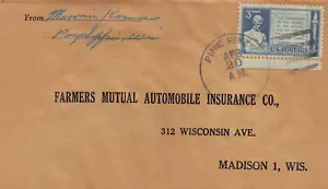 Wisconsin Cover 1949 PINE RIVER to Farmers Mutual Automobile Insurance Madison - Picture 1 of 3