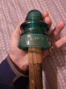 Antique Glass High Voltage Pole Insulator Hemingray 19 Brookfield Wooden Peg - Picture 1 of 14