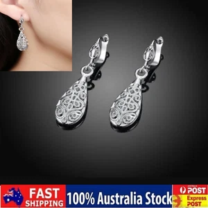 Stunning 18K White Gold Filled Elegant Women Filigree Drop classic Earrings - Picture 1 of 7