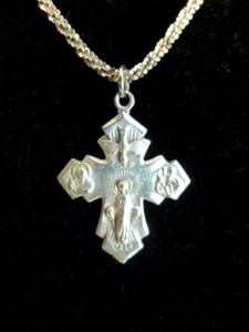 VINTAGE STERLING 4-WEGE HEILIGER GEIST KATHOLISCHE MEDAILLE & 18" DIAMANTGESCHLIFFENES SEIL KETTE ITALIEN - Bild 1 von 13