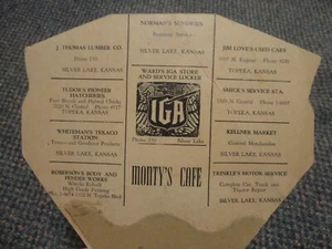c1930 Silver Lake Kansas Monty's Cafe Ward's IGA Whiteman's Texaco fanático publicitario - Imagen 1 de 3