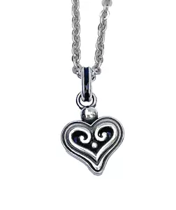 BRIGHTON Alcazar Mystique Heart Small Pendant Black Silver Necklace 17" - 19" - Picture 1 of 8