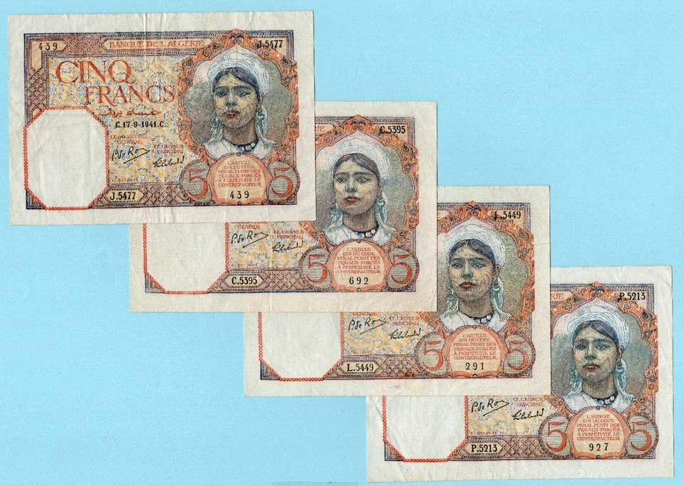 ALGERIA 4x5 Francs 1941 P77b VF-XF - Image 1 of 1