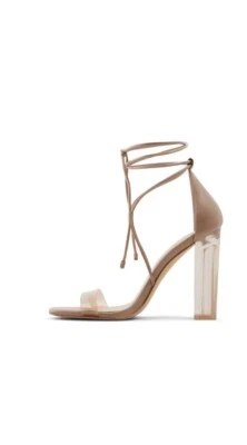 Sandálias GB salto transparente com tiras cor bege tamanho 9,5 - Imagem 1 de 4