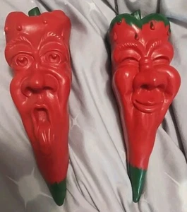 Red Chili Pepper Anthropomorphic Faces Signed By Artist R. Vandamme 1996 Set - Picture 1 of 6