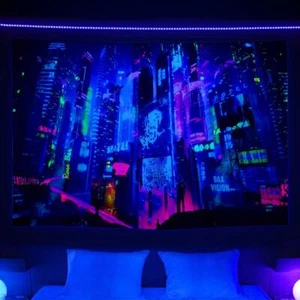 Blacklight City Wall Art Large Tapestry Wall Hanging UV Reactive Anime Poster - Picture 1 of 9