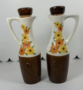 MCM Öl und Essig Cruet Set Floral Orange Gelb Braun Japan - Bild 1 von 9