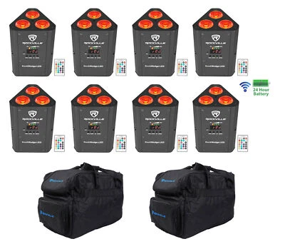 8) Rockville RockWedge LED RGBWA+UV Rechargeable Battery Wireless DMX Lights+Bag - Image 1 of 4