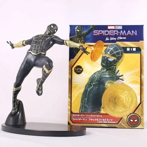 MARVEL Spider Man No Way Home SPM Super Premium Figure Tuta Nero Oro con Tiratore - Foto 1 di 12