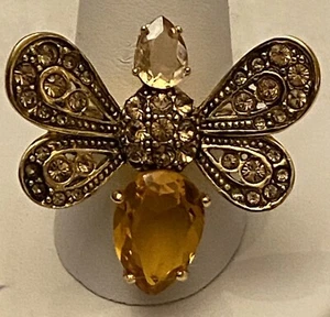 Stunning JOAN RIVERS Classic Golden Crystal Gemstone BEE Statement Ring Size 10 - Picture 1 of 8