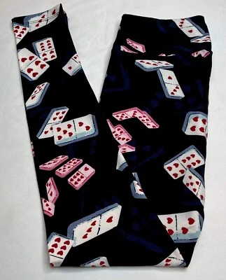 NUEVO Lularoe OS Leggings NEGRO ROJO Juego DOMINOS Puzzle VALENTÍN Corazón Jugar Azulejo Foto 1 de 4