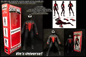 Custom 8" Mego Scale SpiderMan Black Prototype Suit Action Figure & Display Box - Picture 1 of 20