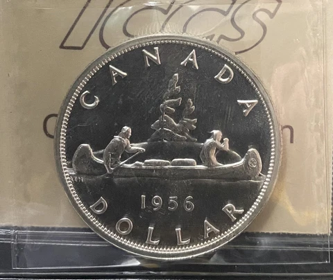 1956 canada Silver Dollar Cameo,  ICCS Graded PL 65 Mintage: 209,092 Cover