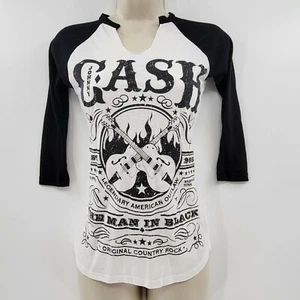JOHNNY CASH T-SHIRT Raglan Donna XSmall Chitarre Liquore Stile Vintage Concerto Zion  - Foto 1 di 6