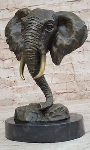 Bronze Elephant Head Statue Thai Wildlife Animal Bust Sculpture Statue Decor - Picture 1 of 10