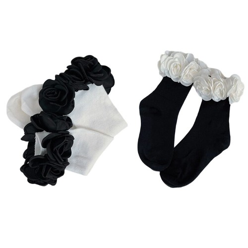 French Women Ribbed Ankle Socks Elegant 3D Camellia Surround Tube