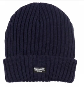 Men’s Chunky Knit Thinsulate ribbed fully lined bob hat navy black grey - Picture 1 of 3
