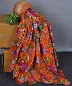 Indian kantha quilt throw blanket Indian Cotton Bedspread Hand Stitched Quilt - Picture 1 of 74