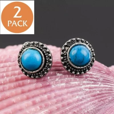 2x Moda Turquesa 925 Plata Gancho para Oreja Mujeres Pendientes Boda Tachuelas Joyería Foto 1 de 4
