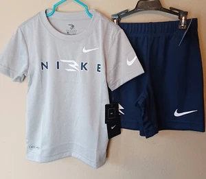 Nike 3Brand Boys Gray/Navy Blue T-Shirt & Mesh Shorts Set-4 - Picture 1 of 5