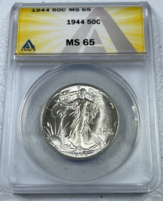 1944  Walking Liberty US Half Dollar,  MS65 by ANACS,  a SUPERB looking coin!! - Image 1 of 4