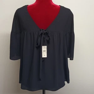 Neu mit Etikett Ann Taylor Babydoll fließend transparent blau Bluse Oberteil Damengröße Small neu - Bild 1 von 12