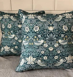 William Morris Strawberry Thief Clarke & Clarke Teal Cushion Covers 16” x 16” - Picture 1 of 5
