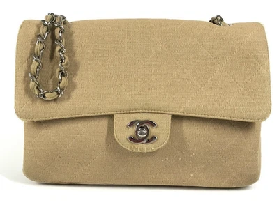 Bolso de Hombro Chanel Matelasse 25 Beige Cadena Algodón Plata Herrajes Usado Foto 1 de 4