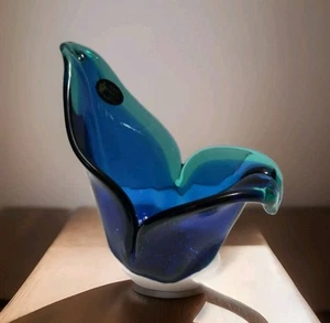 Plato de vidrio artístico MURANO AZUL 6” genuino hecho a mano Italia cristal blanco * pequeño Chip - Imagen 1 de 9