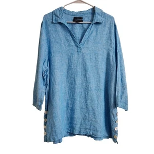 Tahari Damen 1X Tunika Oberteil Blau Lagenlook Langarm Perlen Knopf Kragen - Bild 1 von 10