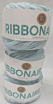 Lion Brand Ribbonaire 106 ETHER Satin/Velvet Ribbon Yarn Lot Of 3 Same Dye Lot  - Image 1 of 4