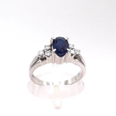 Platinum Natural Sapphire Diamond Oval Semi Mount Setting Ring - Image 1 of 4
