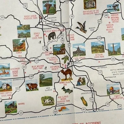 Vintage 1964 Wisconsin Highway Map State Highway Commission Wall Art Decor T53 - Image 1 of 4