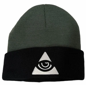All Seeing Eye Two-Tone Olive & Black Cuffed Winter Beanie - NWOT Unisex OSFA - Picture 1 of 5