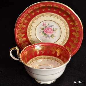 Aynsley Doris Henkeltasse & Untertasse rosa rose floral Goldmedaillons rot 1934-1939 - Bild 1 von 12