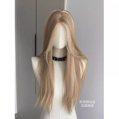 Long Straight Mixed blonde Cosplay Wig Layered Heat Resistant Synthetic Hair - Image 1 of 4