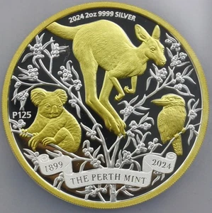2oz 9999 plata - DORADO 2024 Australia $2 125th ANNIV NGC PF 70 Ultra camafeo - Imagen 1 de 4