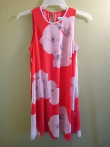 Calvin Klein Womens 6 Red and White Pleated Sundress Lightweight Floral - Picture 1 of 4