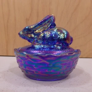 McKee CUMBRE Azul Cobalto Carnaval Vidrio Conejo En Nido Sal Bodega Dip - Imagen 1 de 13