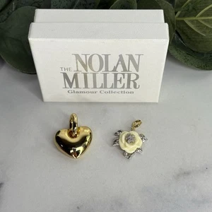 Lote de colgantes de corazón hinchado tono dorado Nolan Miller vintage y dije de rosa tallada - Imagen 1 de 12