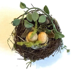 Faux Birds’ Nest With 2 Speckled Brown Eggs 4.5 inches Decorative Mixed Media - Picture 1 of 6