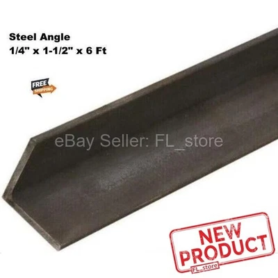 1/4" Steel Angle Iron 1-1/2" x 6 Feet Hot Rolled Carbon Steel 90° Stock Mill NEW - Image 1 of 4